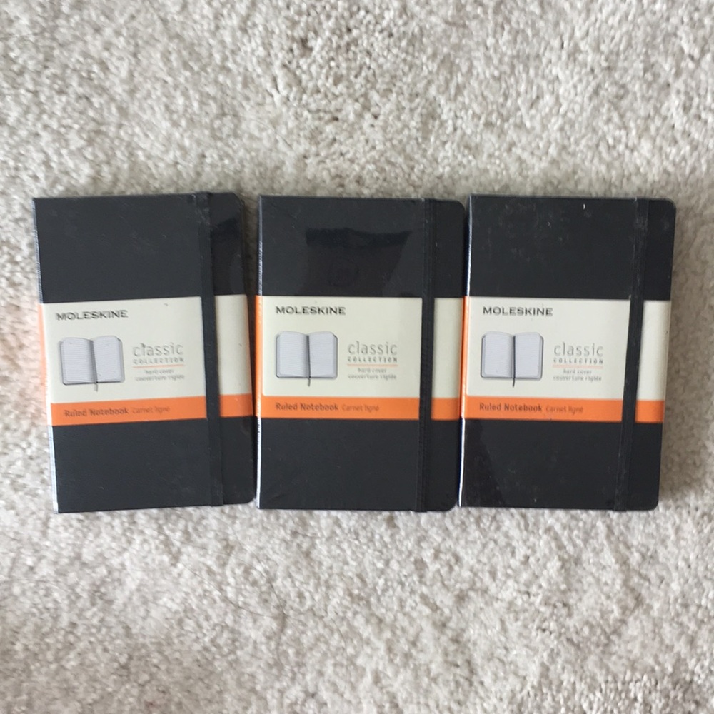 3 Moleskine Mini Ruled Hard Cover Black Notebook